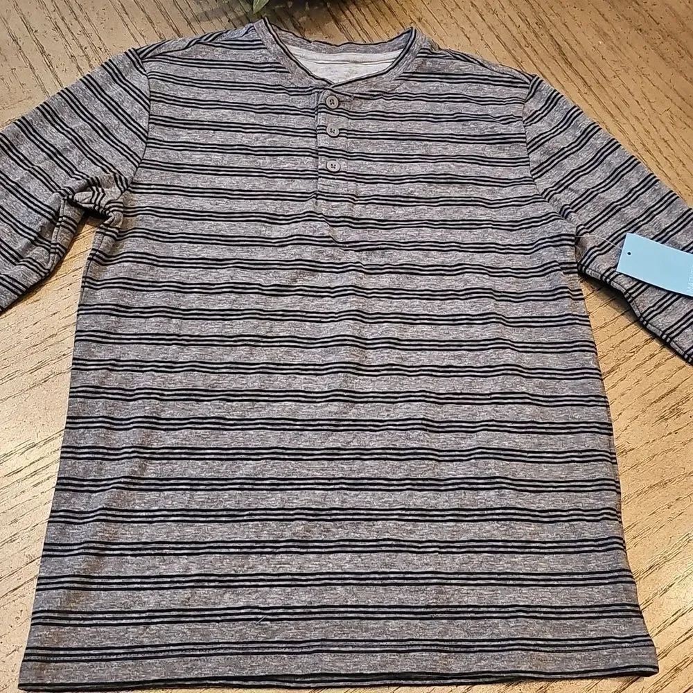 Market & Spruce Kids Striped Black and Gray Long Sleeve Tee Size M 8-10 NWT
